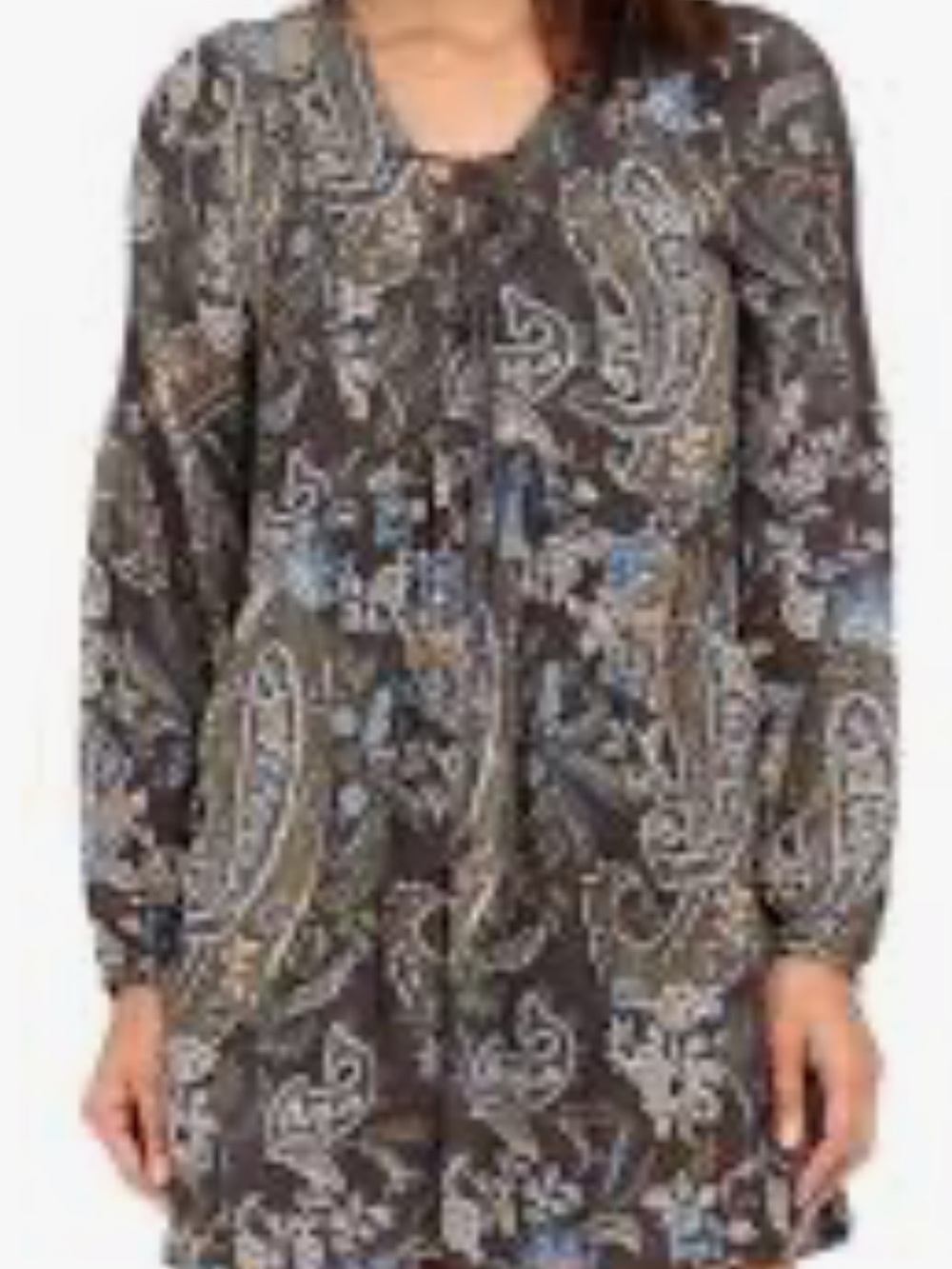 Free People Paisley Long Sleeve Tunic Dress - Charcoal & Blue size small